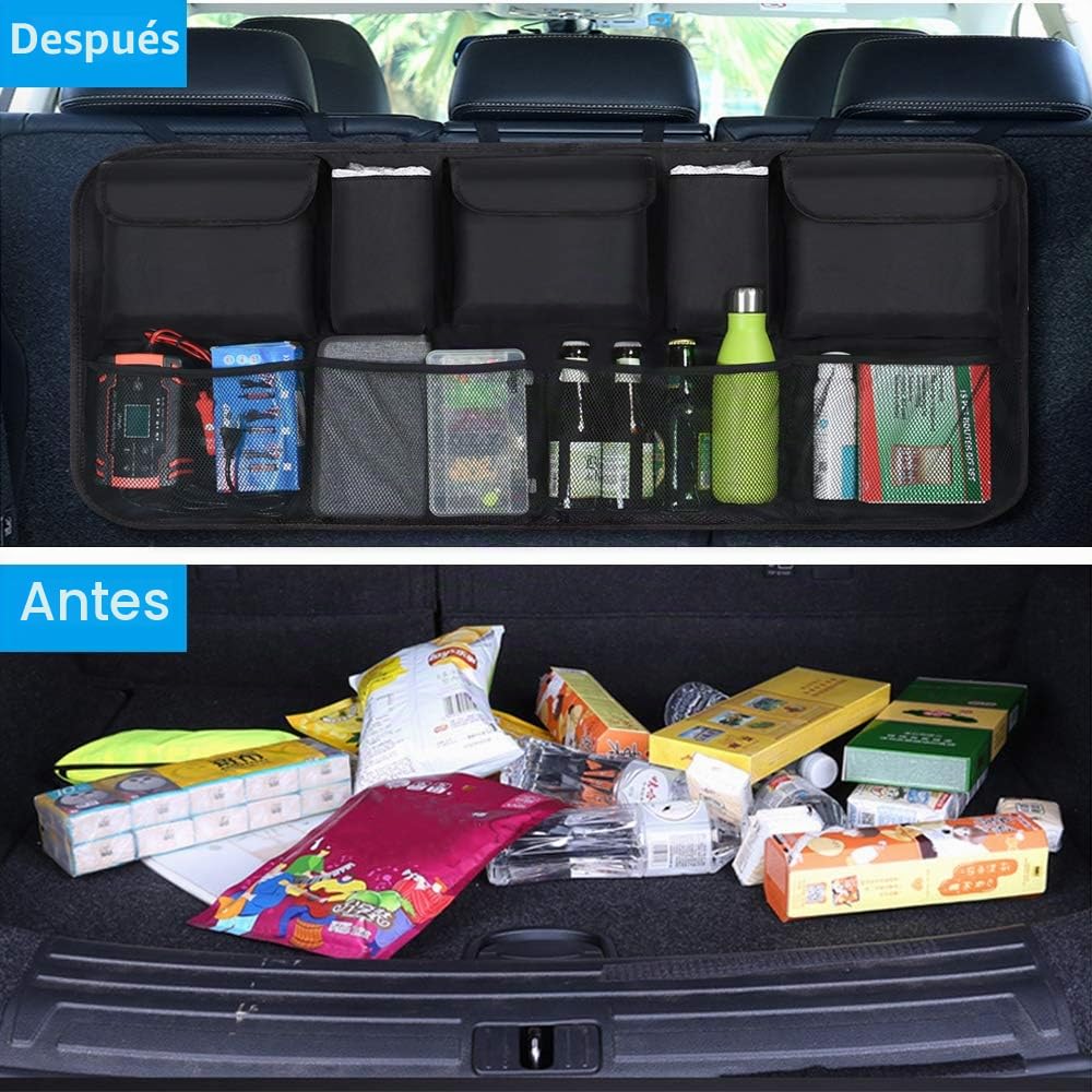 URAQT Organizador Maletero, Bolsas de Malla para Coche con 9 Bolsillos, Correa Ajustable y 3 Cinta de Fijación, Adecuado para SUV, MVP, 52x105cm