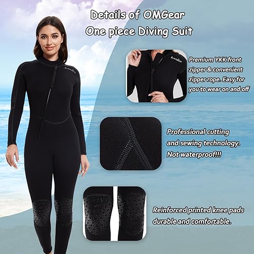 Miniatura 9 de OMGear Traje de neopreno para hombres y mujeres, 0.118 in, cuerpo completo, protección UV, una pieza, manga larga, trajes de buceo, traje de baño