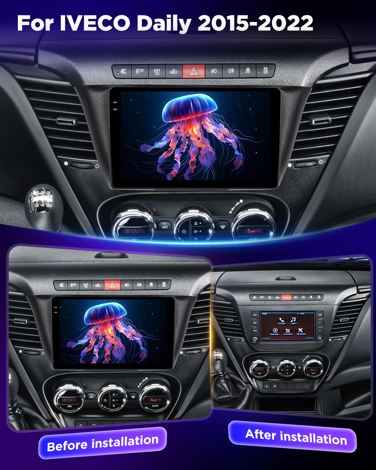 NHOPEEW Autoradio 4+64G Android pour IVECO Daily 2015-2022 avec Carplay sans Fil et Android Auto - Écran incell 9 Pouces Prise en Charge WiFi GPS Commandes au Volant + Caméra de recul, Canbus