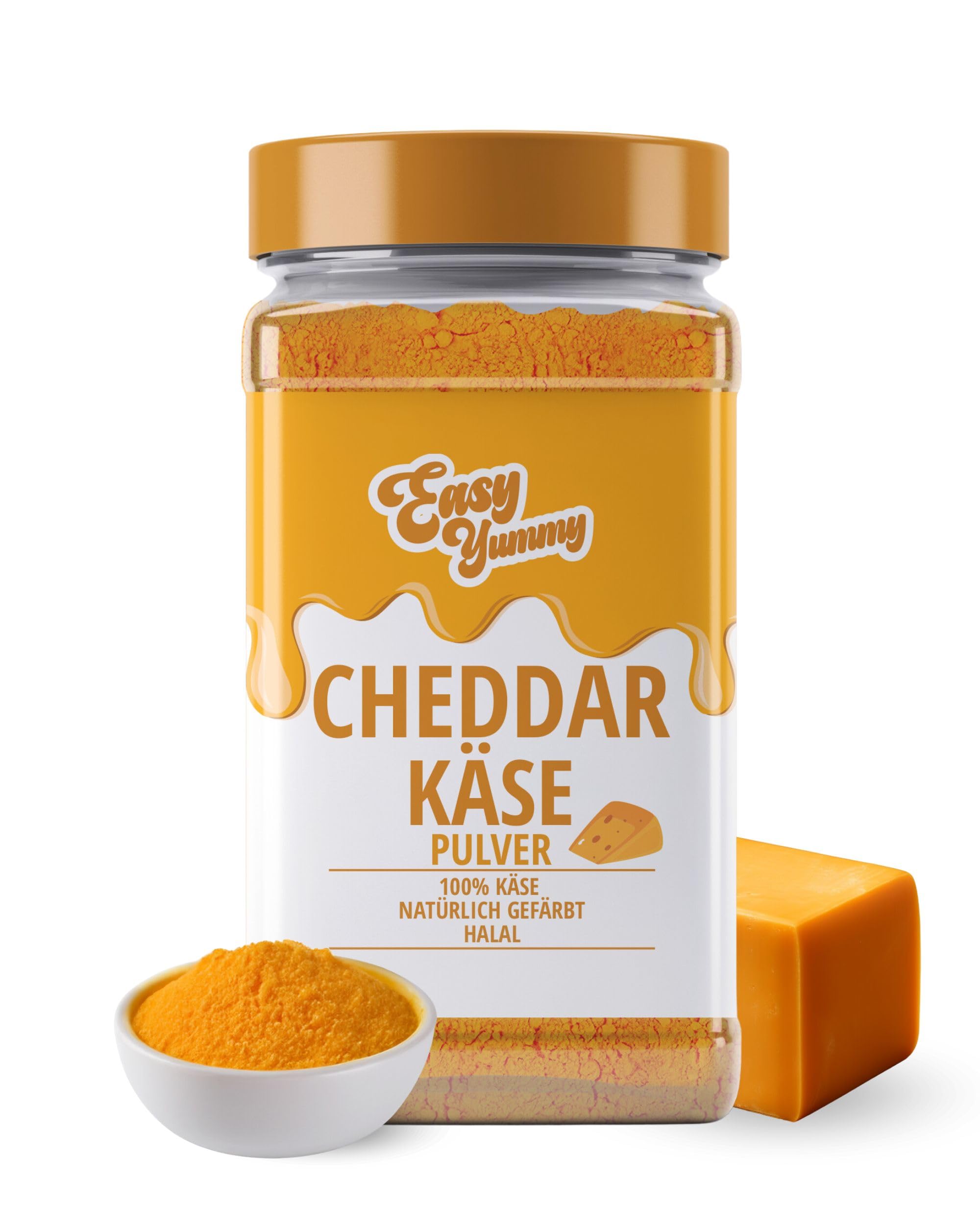 EASY YUMMY - Cheddar Käsepulver 300g – Instant Käsegeschmack für Mahlzeiten & Snacks – Immer Bereit, Keine Kühlung Nötig – Aus 100% Echtem Käse – Natürliche Färbung