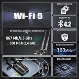 GLOTRENDS AC1200 WiFi 5 PCIe Karta do PC, Intel 7265, Bluetooth 4.2 | Dwuzakresowa 300 + 867Mbit/s (2,4/5 GHz); Osłona S