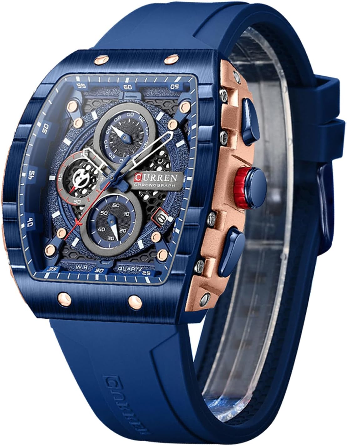 FORSINING Montre Homme Analogique Quartz - Grand Cadran Rectangulaire, Bracelet Silicone, Étanchéité 30m