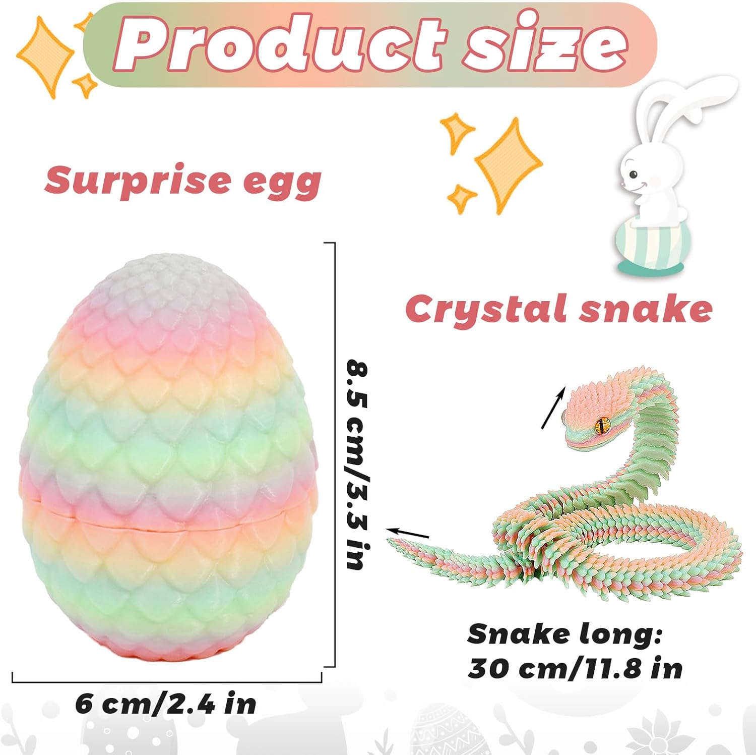 3D Printed Snake with Egg Crystal Dragon Fidget Toys Inside Articulated Mystery Snake in Egg Flexible Joints Animals Surprise Eggs Adults Executive Desk Home Office Decor Easter (Luminous/Colorful)