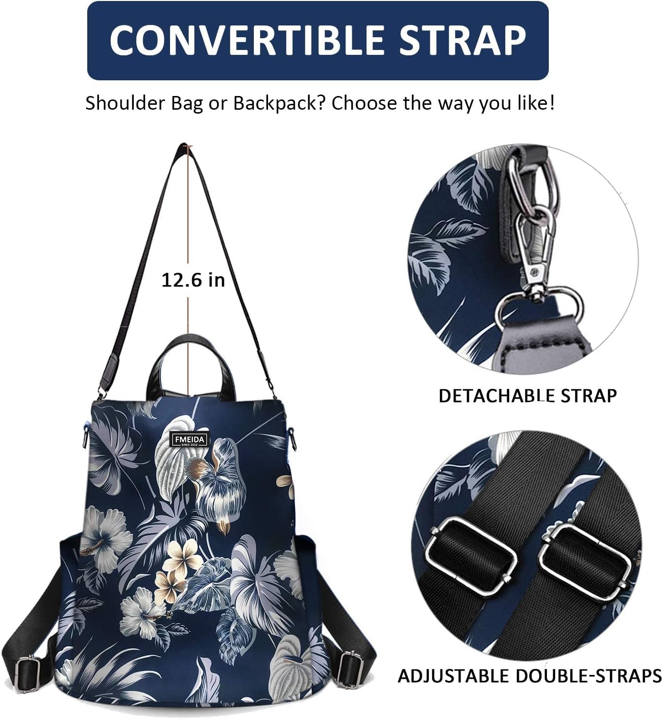 Fmeida Waterproof Backpack Purse for Women Anti Theft Fashion Daypack Nylon Travel Bag Crossbody Shoulder Bag - Hawaii Flower 13"x5.9"x13.9" - Image 7