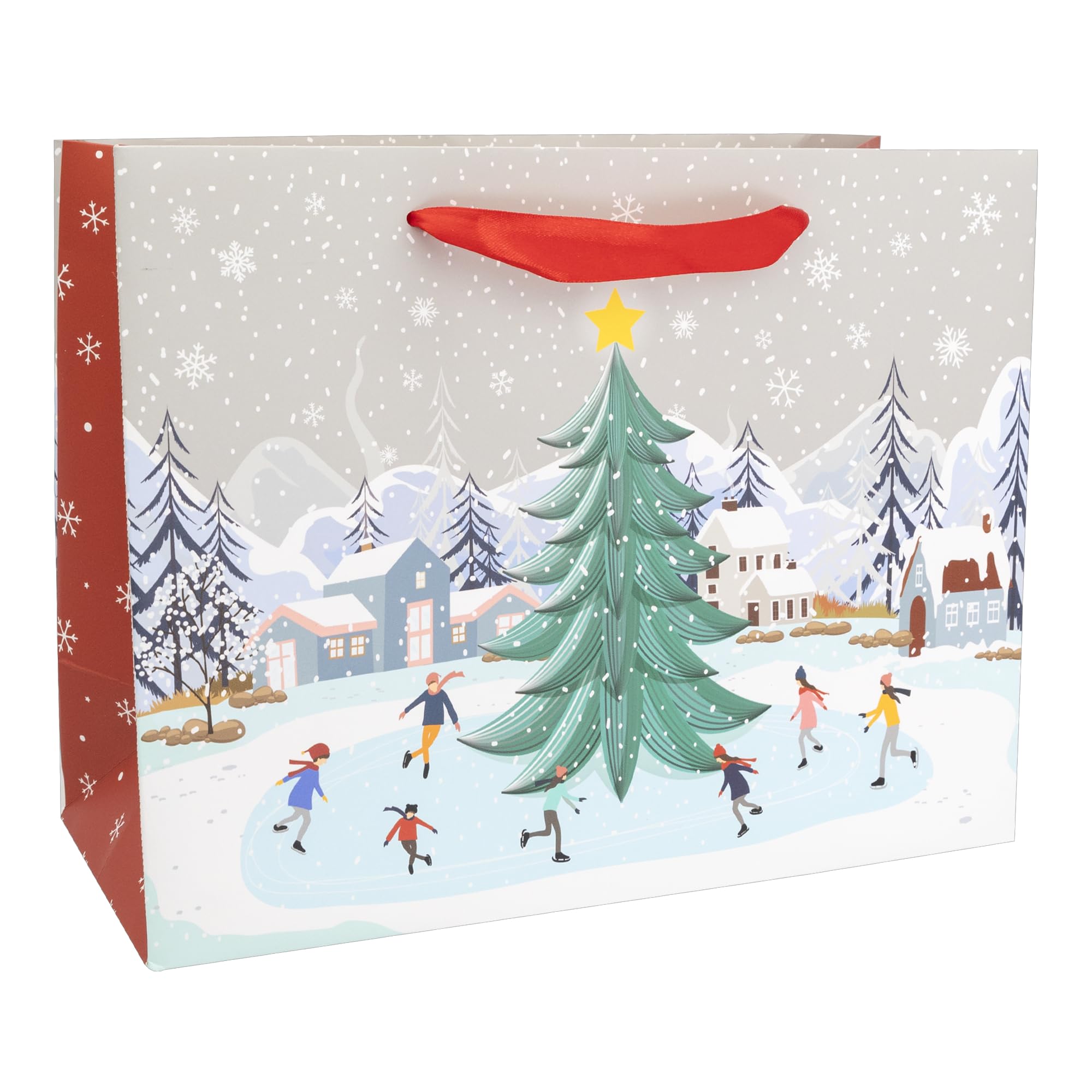 Idena Gift Bags, Pack of 10, Size 26 x 20 x 11 cm, Winter in Red and White with Snow and Christmas Tree, multicoloured - Image 2