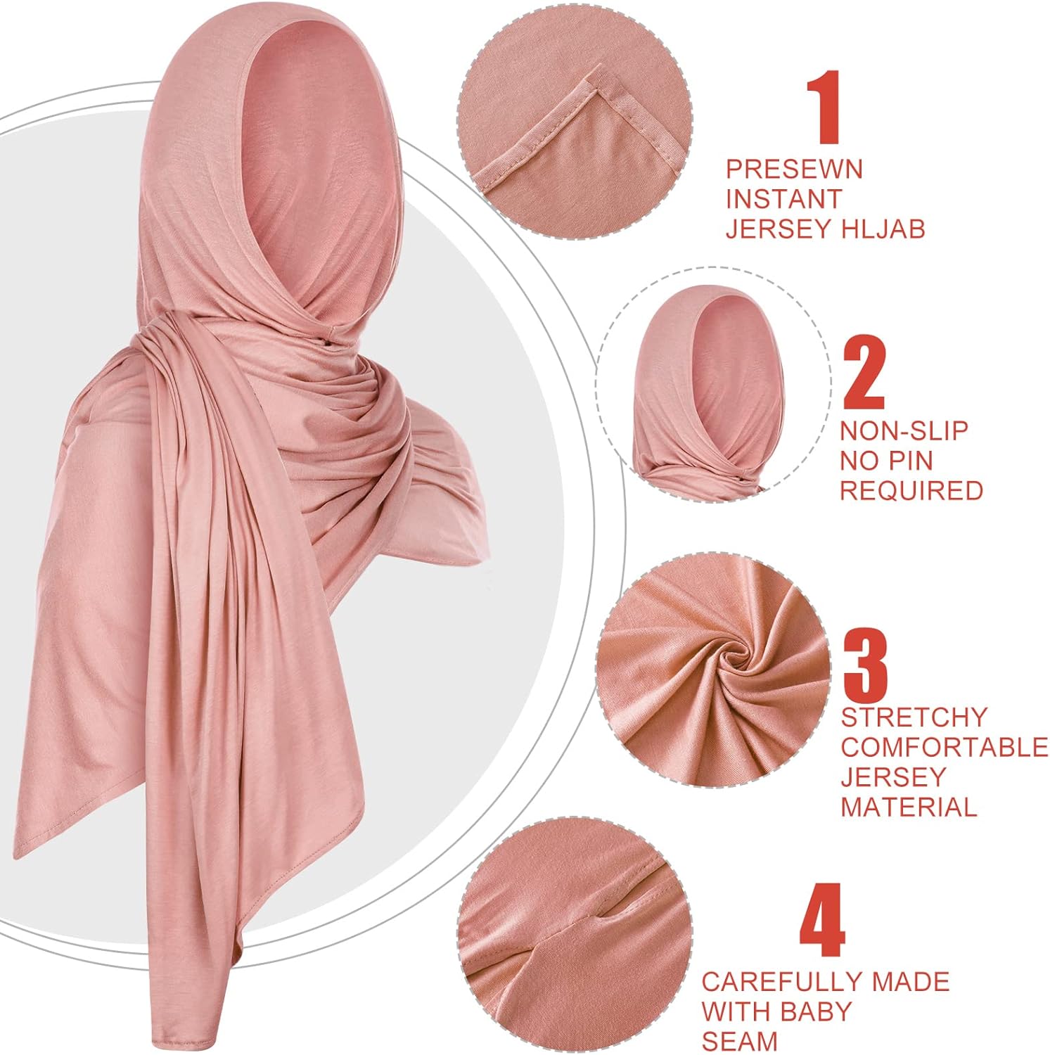 Vabean 4 Pcs Instant Hijab for Women Jersey Hijabs Pinless Ramadan Islamic Muslim Head Wraps Premium Head Scarf Shawl turban - Image 2