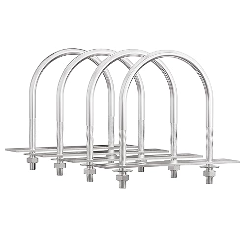 FOCMKEAS 4 juegos de pernos en U redondos de acero inoxidable 304 de 2.36 pulgadas de ancho interior 3.15 pulgadas de longitud M6 con tuercas, placa