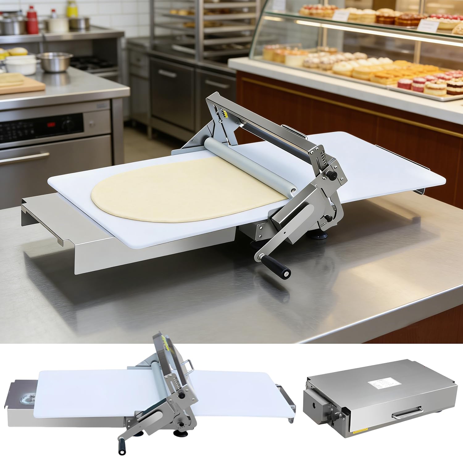 Laminadora de Masa Manual Plegable de Acero Inoxidable 304, Prensa de Masa con Espesor Ajustable 2–25 mm, Sobadora para Panadería y Cocina Doméstica Small