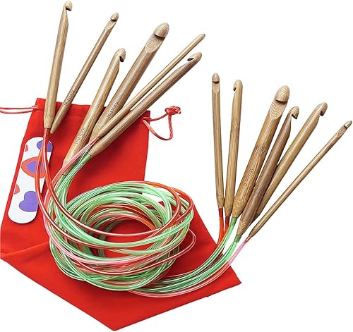 Miniatura 7 de KnitPal Cro-Knitting - Juego de ganchos circulares de doble punta (3 patrones gratis) 6 tamaños de gancho J0.236in, K0.256in, L0.315in, M0.354in,