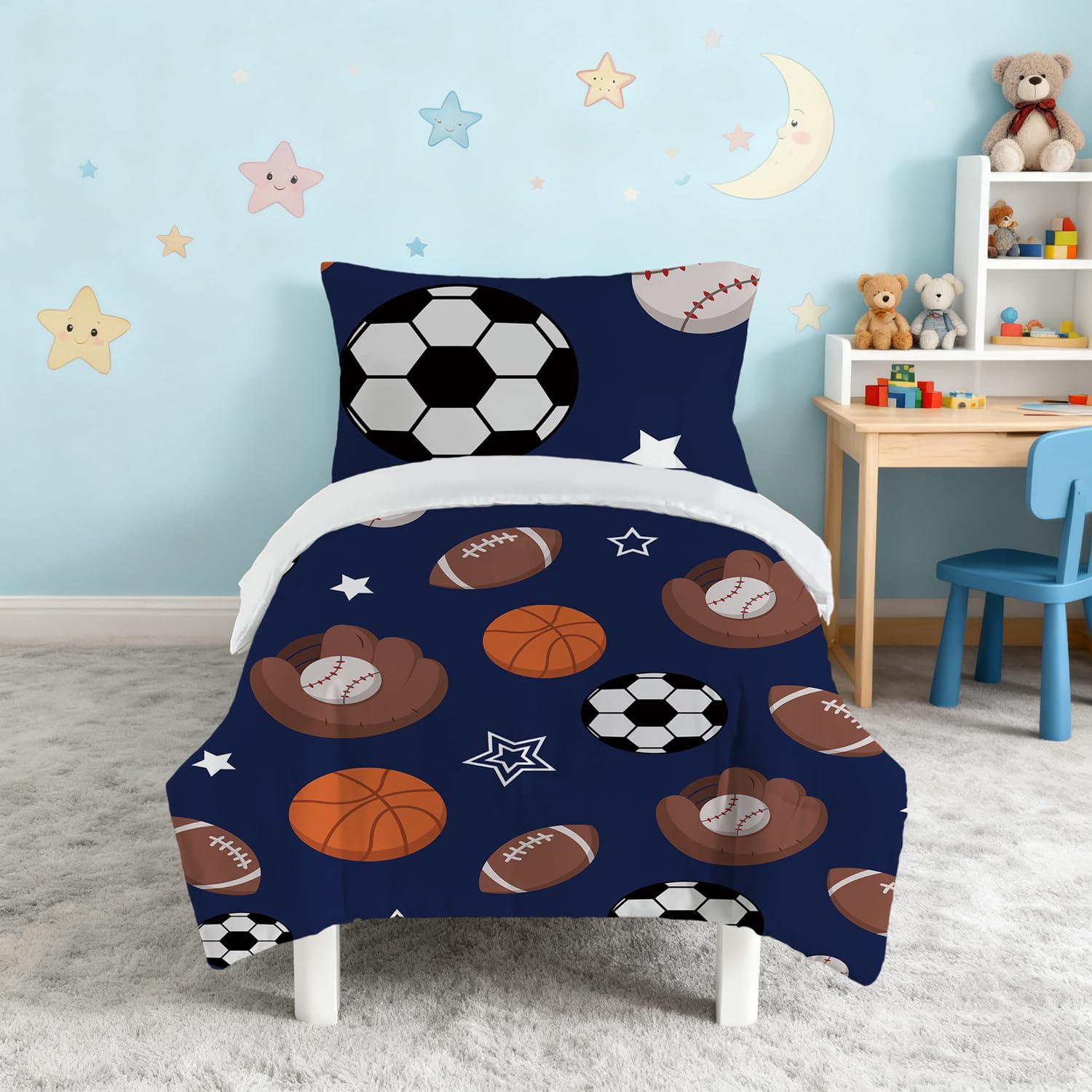 Snugoria cot Bed Duvet Cover Set for boys, Toddler Bedding Set for Junior/Toddler/Cot, Cartoon Pattern Quilt Cover 120X150 cm and Pillowcase 40x60 cm，bed duvet cover and pillow cover set