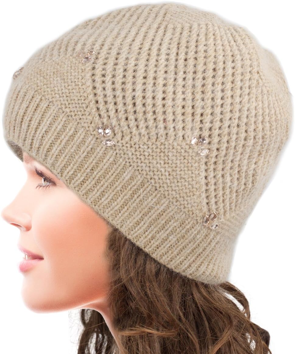 Dahlia Women's Skullies & Beanies - Wool Slouch Beanie, Rhinestone/Bow