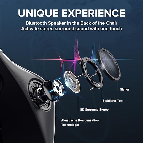 Miniatura 4 de GTRACING Silla de juegos con reposapiés, altavoces, silla de videojuegos, Bluetooth, música, resistente, ergonómica, para computadora, oficina,