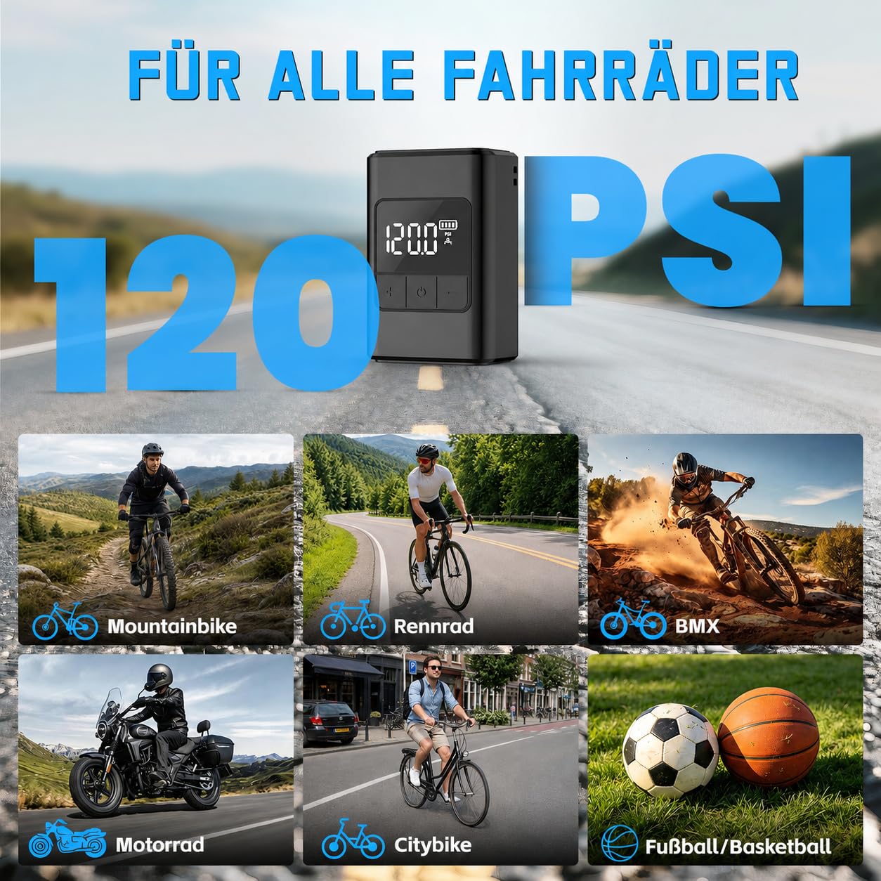 Pompe À Vélo Électrique, Pompe Électrique, Pompe À Vélo Électrique, Pompe Électrique, pour Les Vélos Électriques, Les Vélos De Montagne, Les De Ville Et De Course avec des Valves De Presta Et Schrader