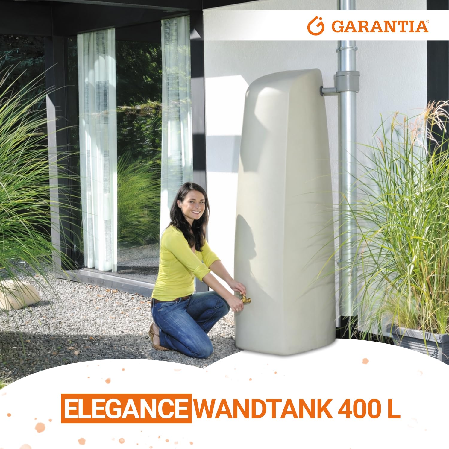 GARANTIA Elegance Regentonne 400 Liter sandbeige Wandtank, Wassertank