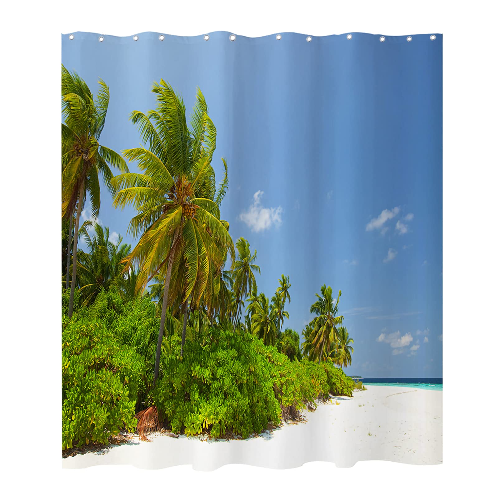 Yuyouqu Ocean Beach Coconut Forest Shower Curtain Coastal Seascape Shower Curtains for Bathroom Decor, Waterproof Polyester Fabric Shower Curtain 72x72 Inch with 12 Hooks