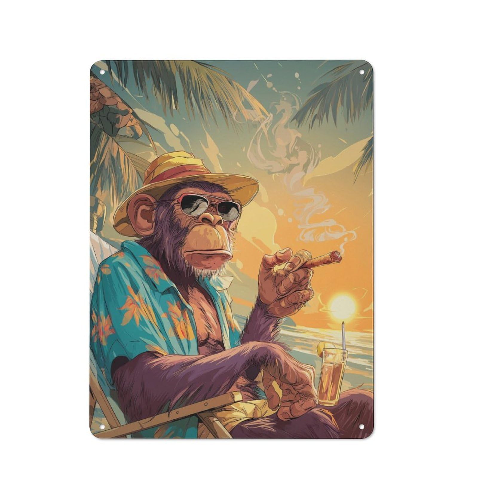 Vintage Chimp at Paradise Bistro Metal Sign 40x30cm, Bistro Wall Plaque for Takeaway, Bar, Kitchen Or Counter Area