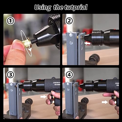 Miniatura 6 de EROSHAK Kit de herramientas de tuerca de remache de aire, pistola de remache neumática,Pistola neumática de tuerca de remache con mandriles M10,M12