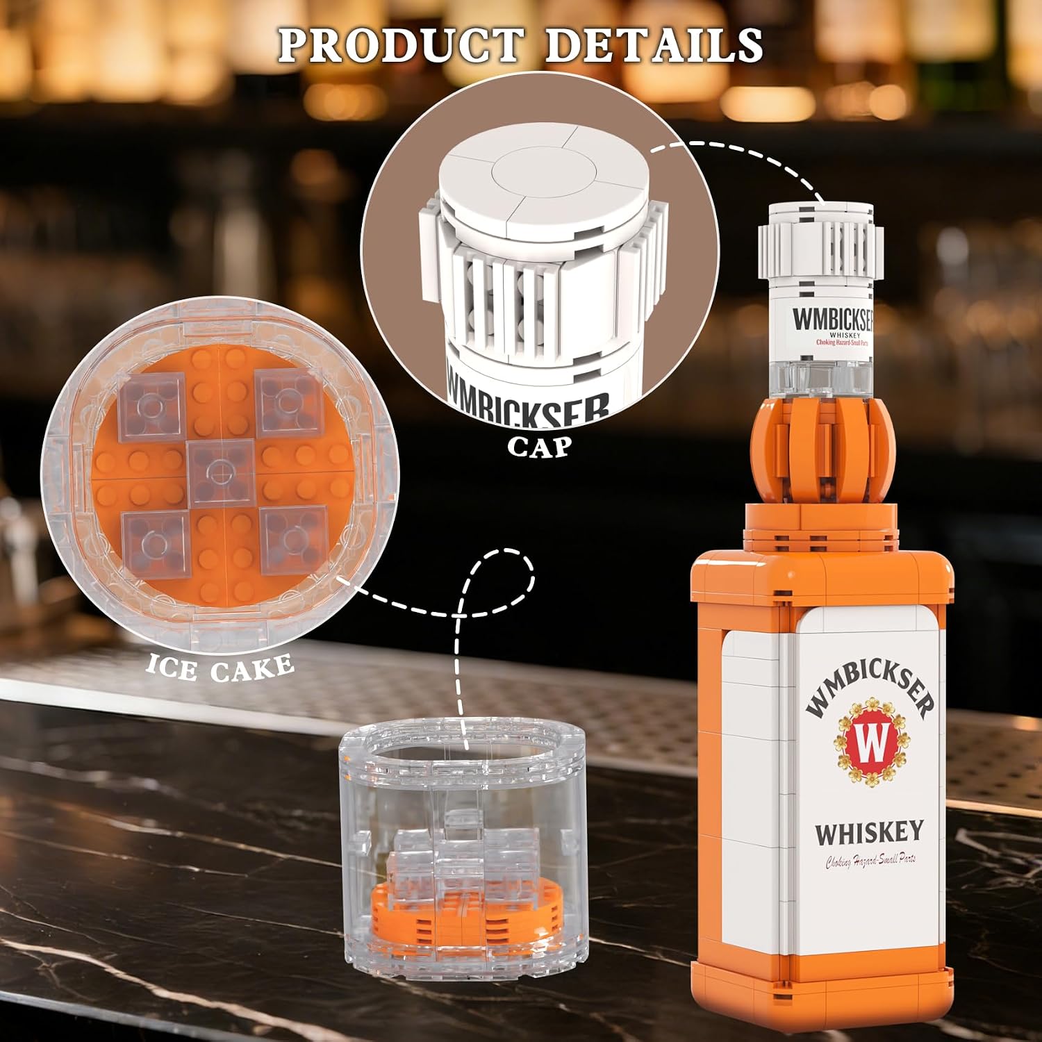 Whiskey Bottle Building Set, 402-Piece 3D Display Model Kit, Collectible Construction Toy, Creative Gift for Adults.