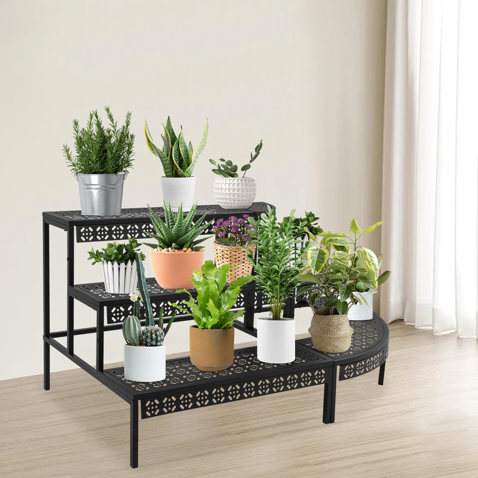 Pflanzenständer, 3 Etagen Blumenständer Innen, Blumentopfständer Metall, Pflanzentreppe Blumentreppe, Pflanzenregal Outdoorfür Terrasse Garten Balkon Wohnzimmer