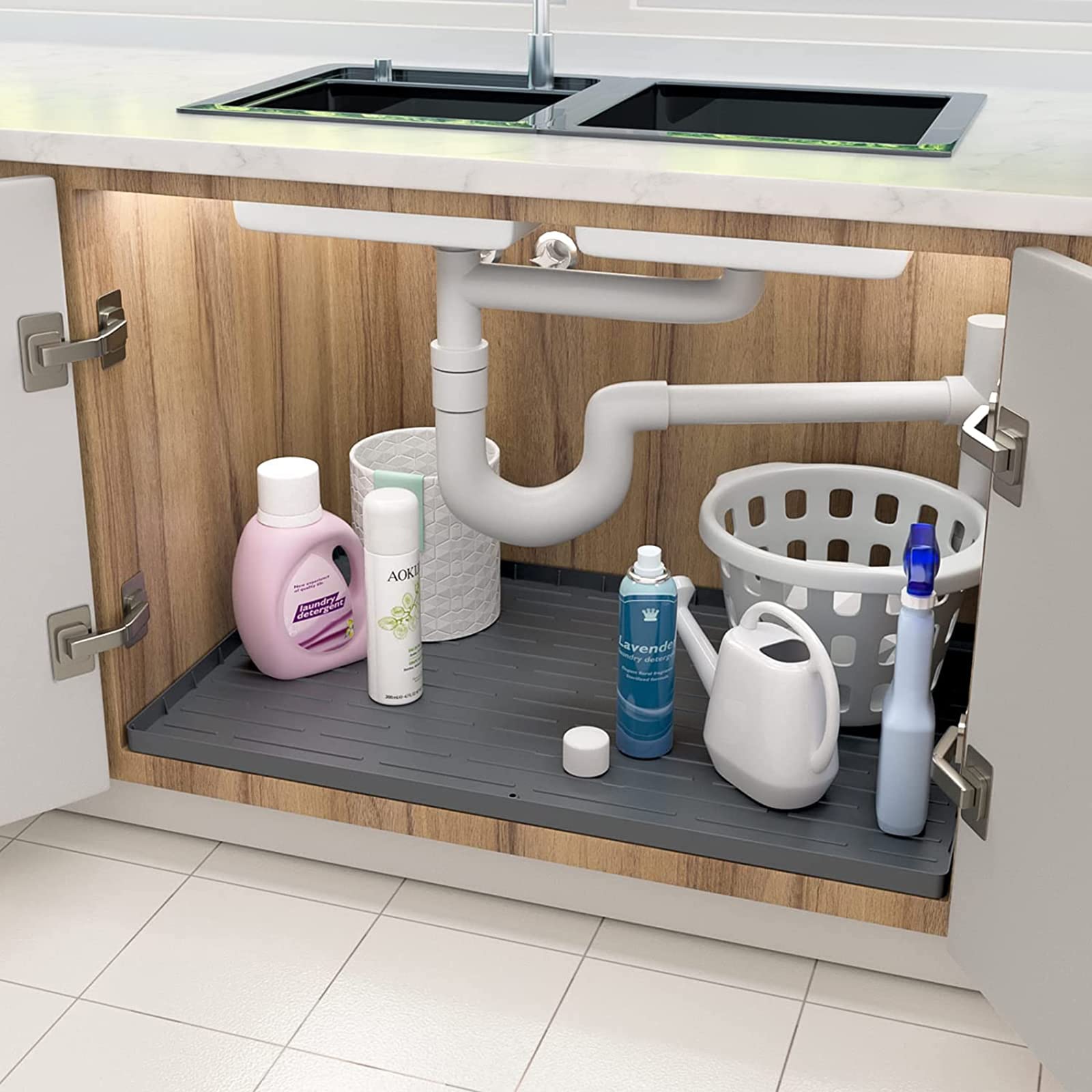 Ondergootsteenmat voor keukenkast waterdicht, 34 x 22 inch siliconen ondergootsteenbeschermer voor badkamer/keuken, druppelbak voor onder de gootsteen, past op 36 kast, dikke rand kastmat met Ondergootsteenmat voor keukenkast waterdicht, 34 x 22 inch siliconen ondergootsteenbeschermer voor badkamer/keuken, druppelbak voor onder de gootsteen, past op 36 kast, dikke rand kastmat met