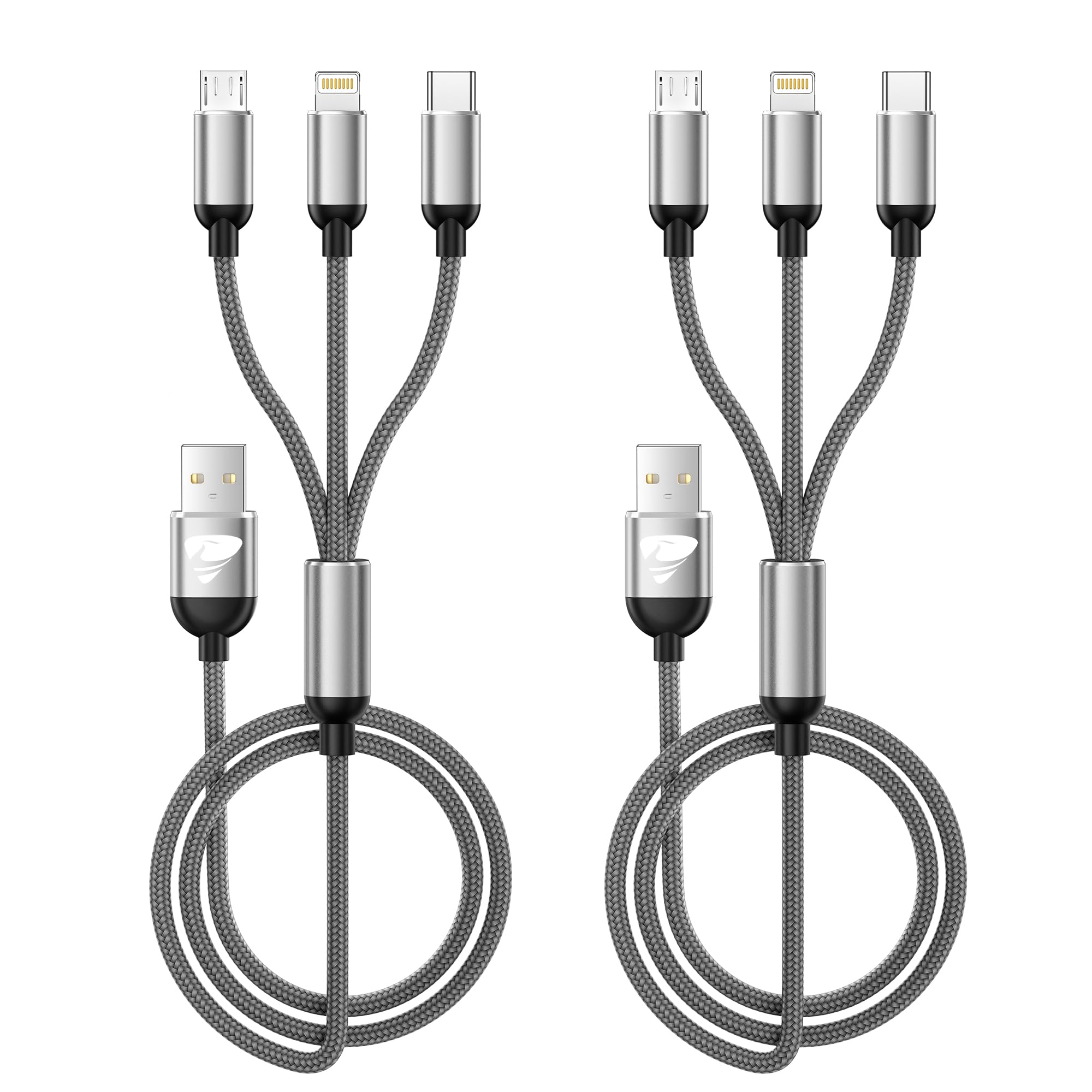 Multi USB Kabel [2Stück 1.2M], 3 in 1 Universal Ladekabel Nylon USB C schnellladekabel iPhone Ladekabel Mehrfach mit Micro USB Typ C Lightning Kabel für iPhone 17 16 15 14 13 12, Samsung, Handys