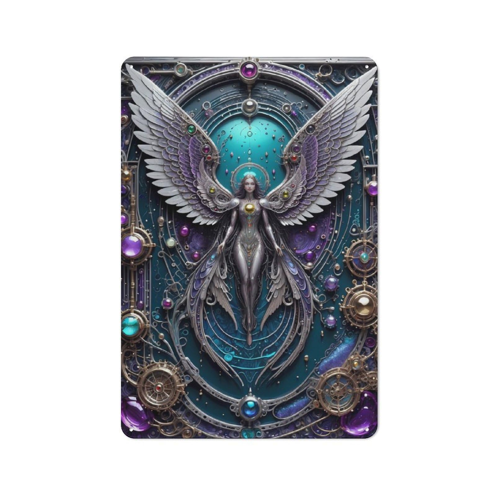Junmoney Cosmos Guardian Angel Rustic Tin Wall Plaque 30X20cm For Garage Or Workshop, For Garage Decor Fans, For Retro Home Interiors