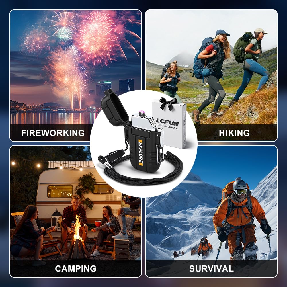Electric Lighter Rechargeable USB C, Electronic Plasma Arc Lighter Waterproof and Windproof Weatherproof for Camping Hiking Survival, Portable Black Lighters Gifts for Men — view 2