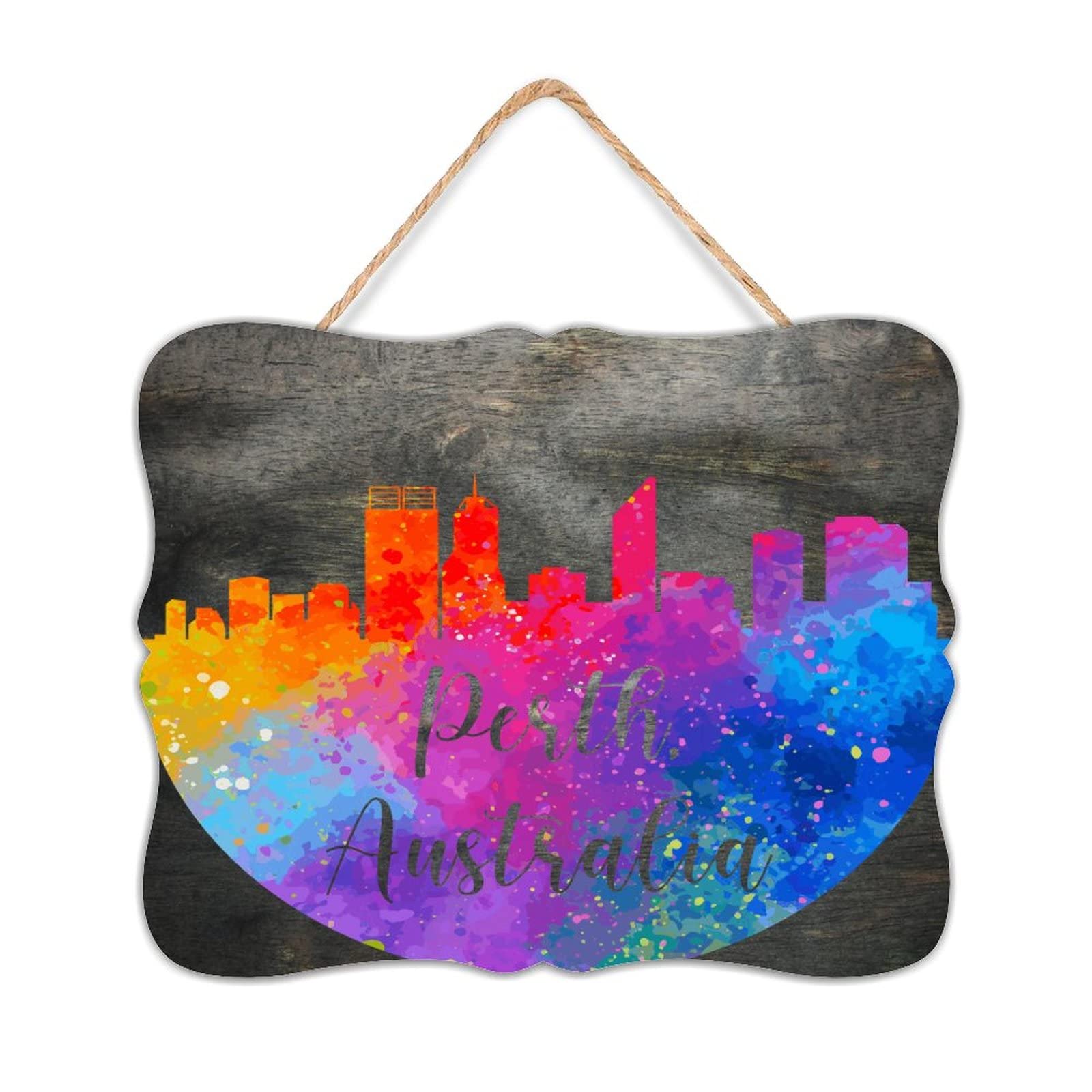 Wsdesdec Hanging Established Wood Sign Australia Perth Country Wood Plaque Sign Quote Rustic City Artwork Picture Painting Gallery Wall Decor Signs For Room Front Door 8X10 Inch
