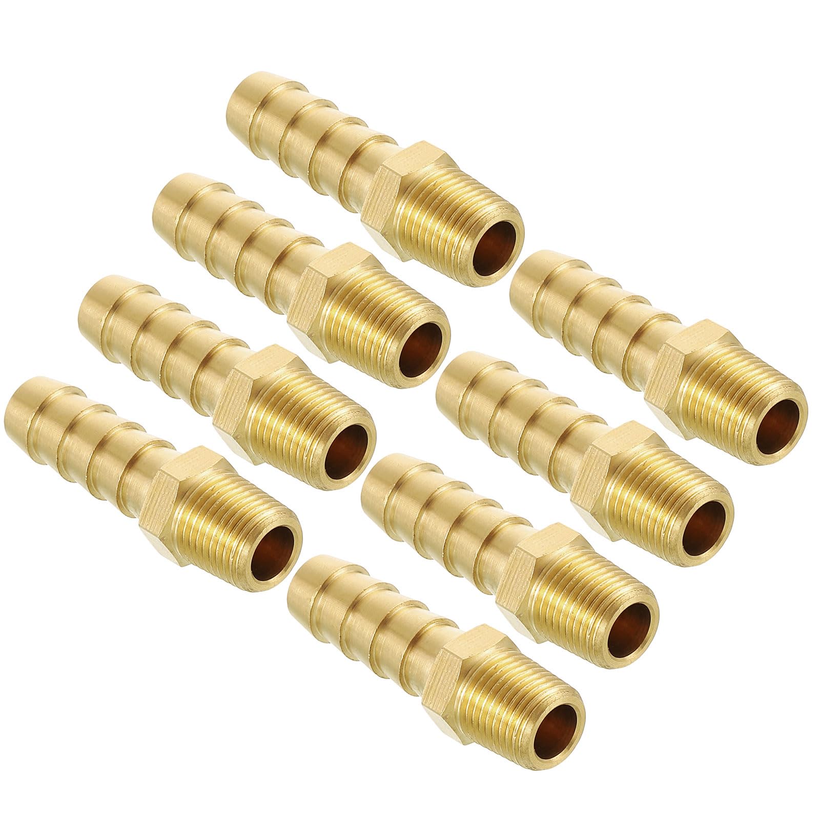 Kozelo Pack of 8 Brass Hose Barb Fittings Adapter Connector 3/8"(10mm) Hose Barb to 1/8"(3.2mm) NPT Male Fittings for Home Machines, Massage Bathtubs, and Irrigation Systems