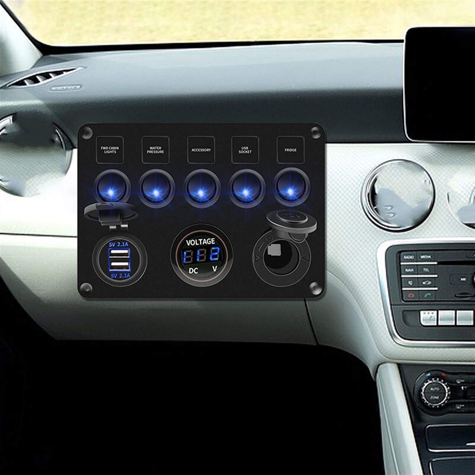 4 w 1 Panel przełączników kołyskowych do samochodów, łodzi, podwójnej ładowarki USB 12V~24V, woltomierz cyfrowy 3, A, akcesoria ciężarówek