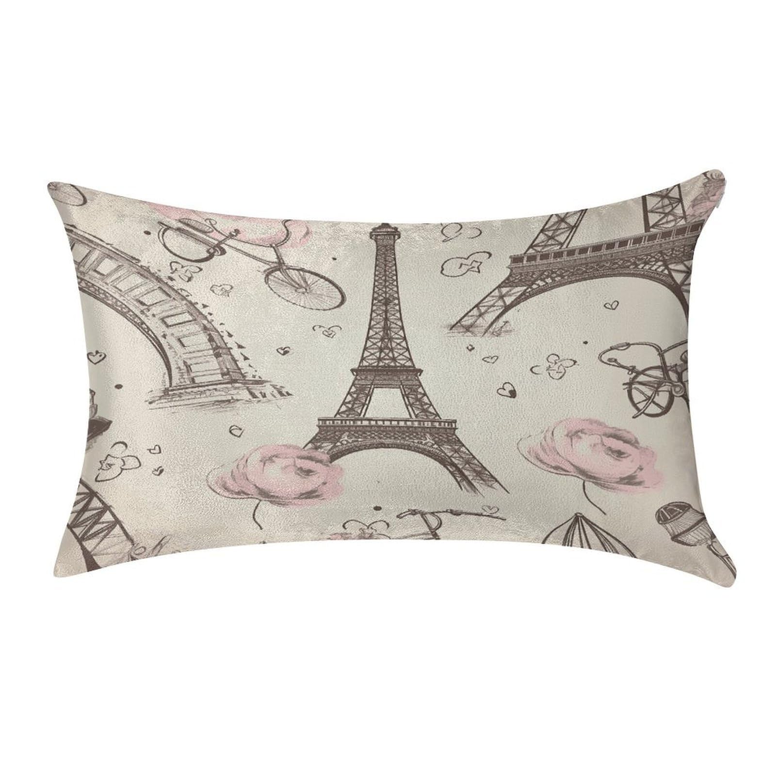LDGSUPH The Eiffel Tower and A Bicycle Velvet Throw Pillow Covers Cozy Pillow Shams Pillowcases Detachable Pillow Cases Soft Cushion Cover with Zipper for Sofa Car Bed Pillow Protectors 12 "×20 "