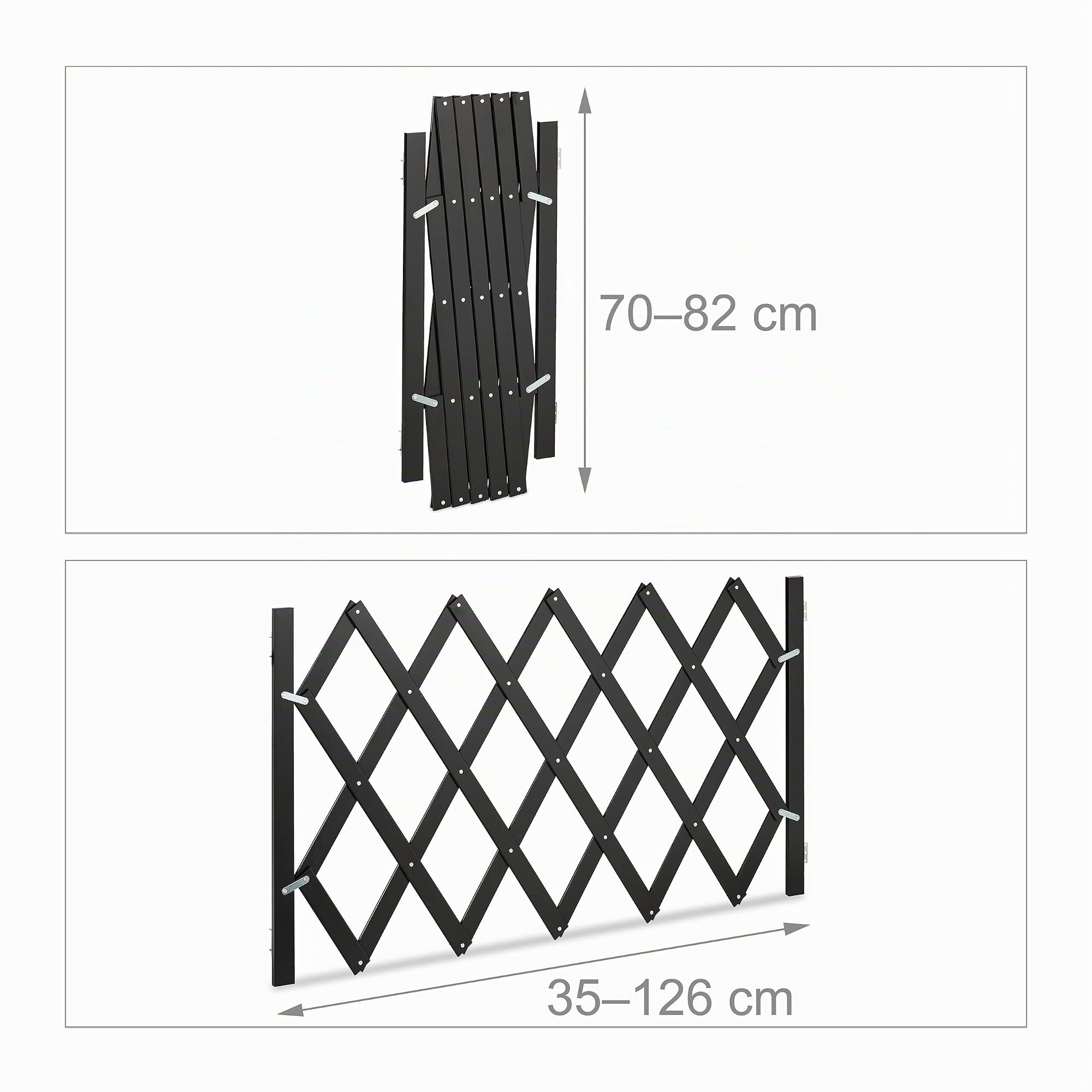 Relaxdays Cancelletto di Sicurezza per Cani, Recinzione Allungabile Fino a 126 cm, Alto 70-82 cm, in bambù, Nero