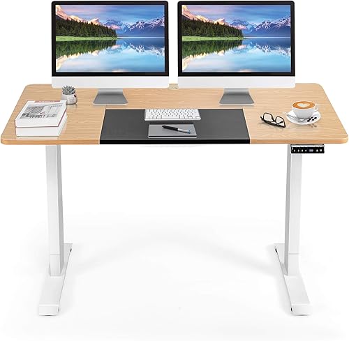 Tangkula Escritorio eléctrico de pie de 55 x 28 pulgadas, escritorio de pie ajustable en altura con controlador de memoria ergonómico, escritorio de