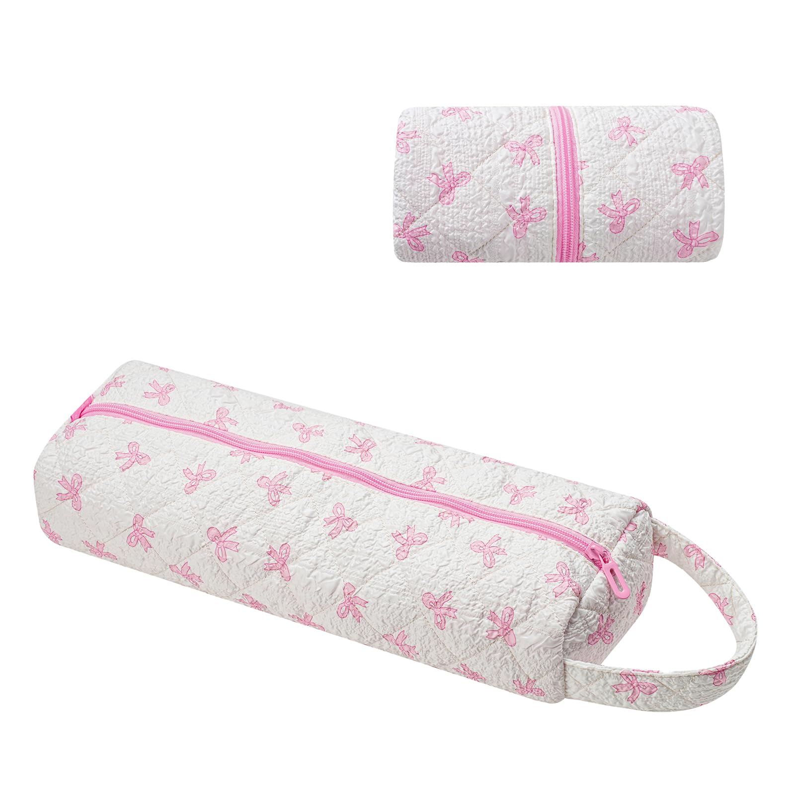 RSRSLEII Quilted Hair Tools Travel Bag，Hair Styling Accessories Storage Case for Shark FlexStyle, Dyson Airwrap Hair Dryer, Curling Iron, Revlon Hair Tools，Portable and foldable, 01Pink Bow-image-29