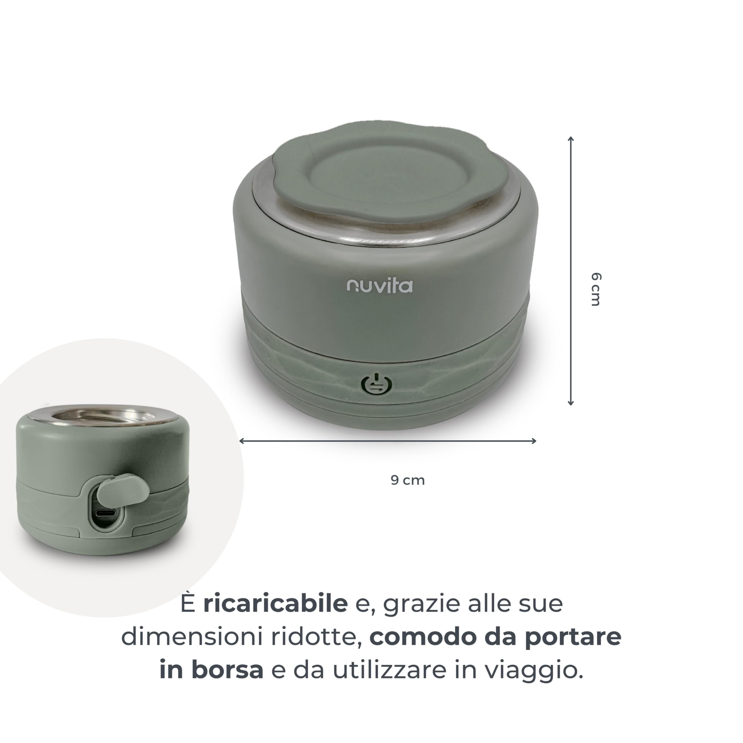 Nuvita 1166 Warm70 Scaldabiberon Portatile Senza Fili 70°C – Ricaricabile USB, Compatibile Universale, 5 Livelli di Temperatura Fino a 70°C, Riscaldamento Rapido 2,5 Min, Mantiene Caldo 6 Ore