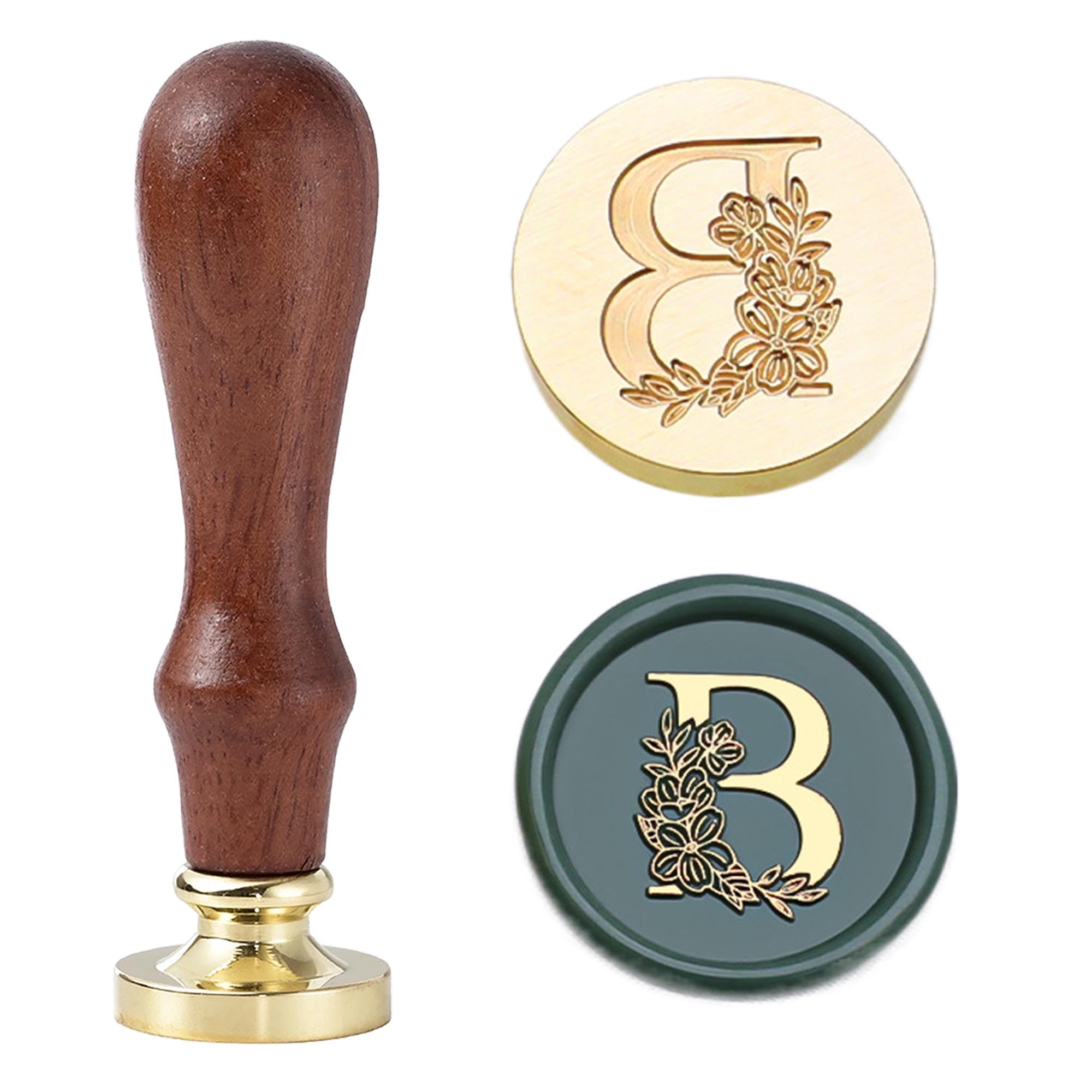 Statice Letter B Wax Seal Stamp - Initial Sealing Wax Stamp with Flower,0.98 inch/25mm Brass Alphabet Graphic Stamp for Envelopes,Invitations or Valentine's Day Gifts — image 1