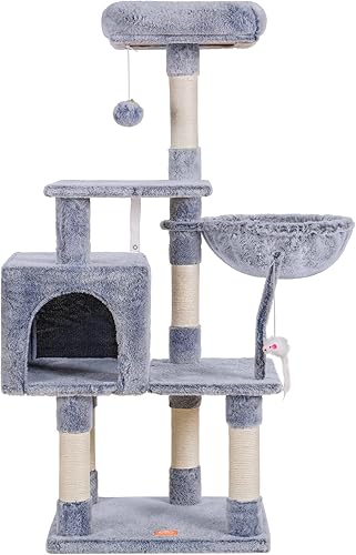 Miniatura 6 de Heybly Árbol para gatos con juguete, condominio de torre para gatos de interior, casa para gatos con perca de felpa acolchada, hamaca acogedora y