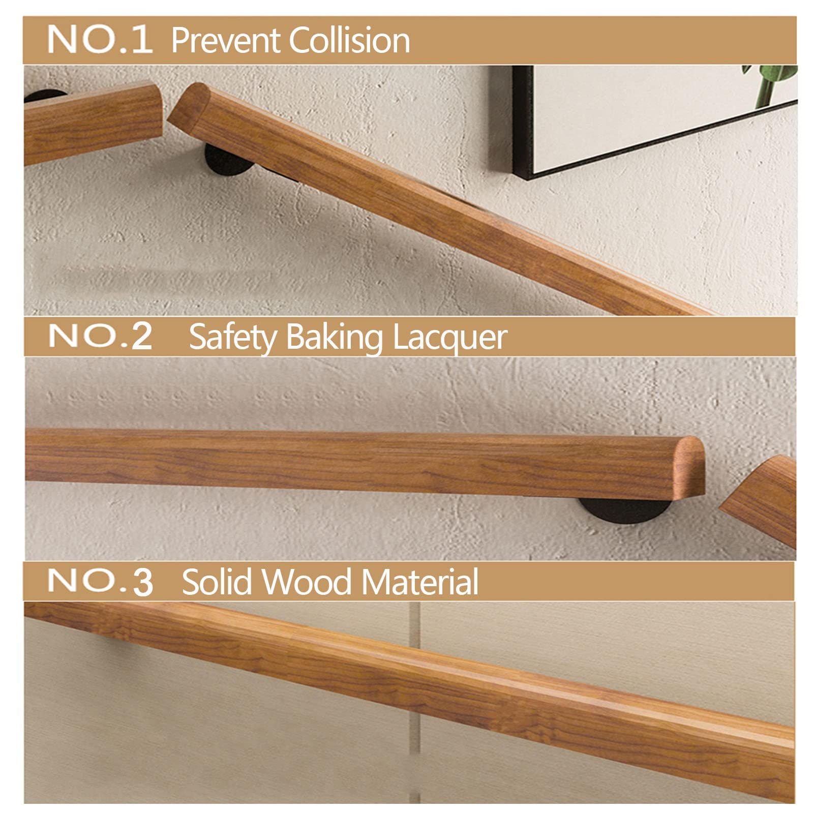 XFSHKJS Yellow Handrails For Stairs - 1m 1.5m 2m 2.5m 3m Safety Support Bar Wall Mounted Staircase Hand Rails For Disabled Elderly | Outdoor Grab Rail (Size : 9ft/270cm