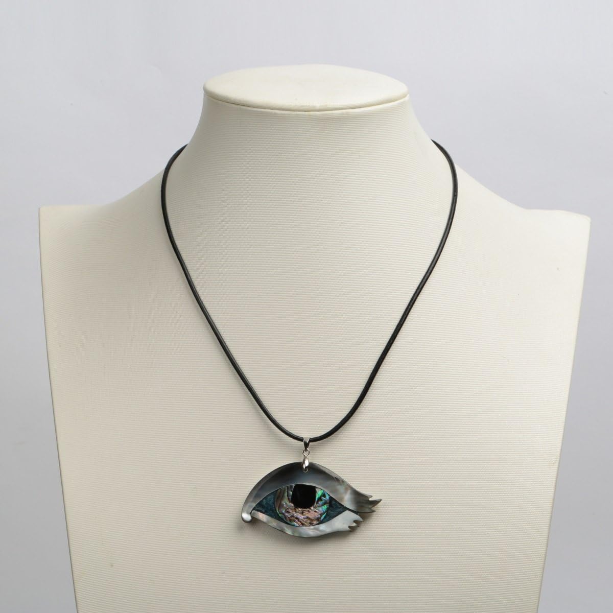 YACQ Abalone Shell Pendant Necklace for Women Black Leather Cord 18" + 2" - Image 3