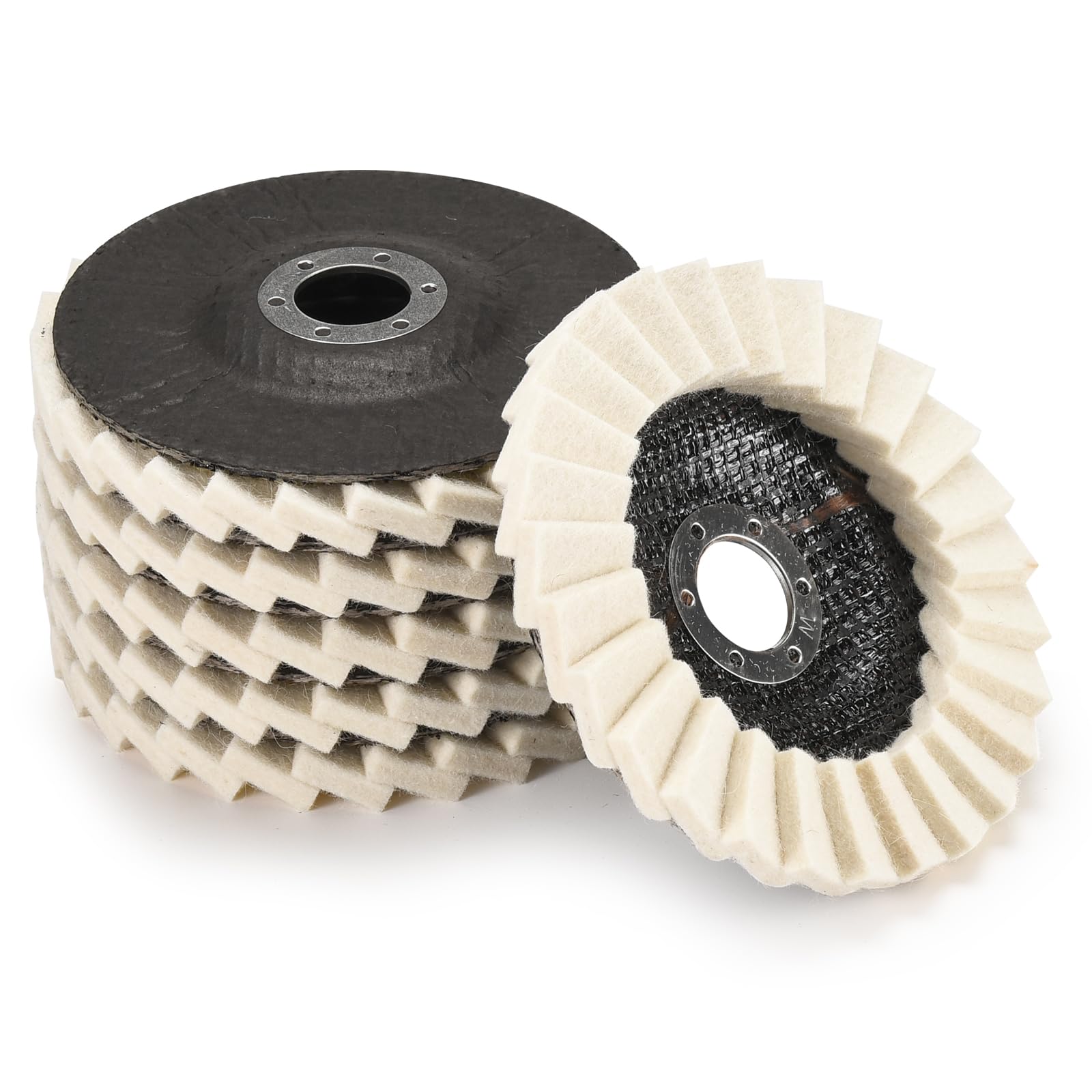 Wool Flap Buffing Wheel Pad Wool Polishing Wheel Felt Polishing Flap Discs 5 inch for Angle Grinder, Stainless Steel, Marble, Stone, Furniture, Car Wax for Surface Finishing and Restoration 6pcs
