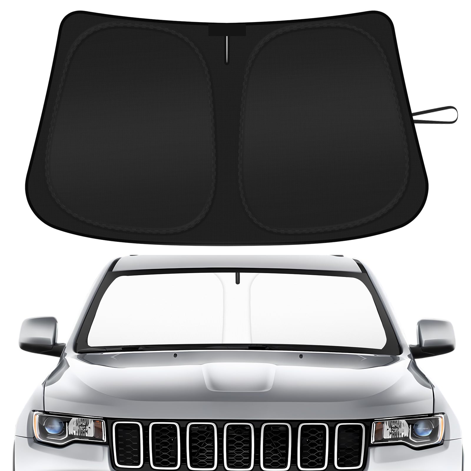 Car Windshield Sun Shade Compatible with 2014-2024 2025 Jeep Grand Cherokee Accessories Foldable Front Window Sunshade Custom Windshield Sun Visor