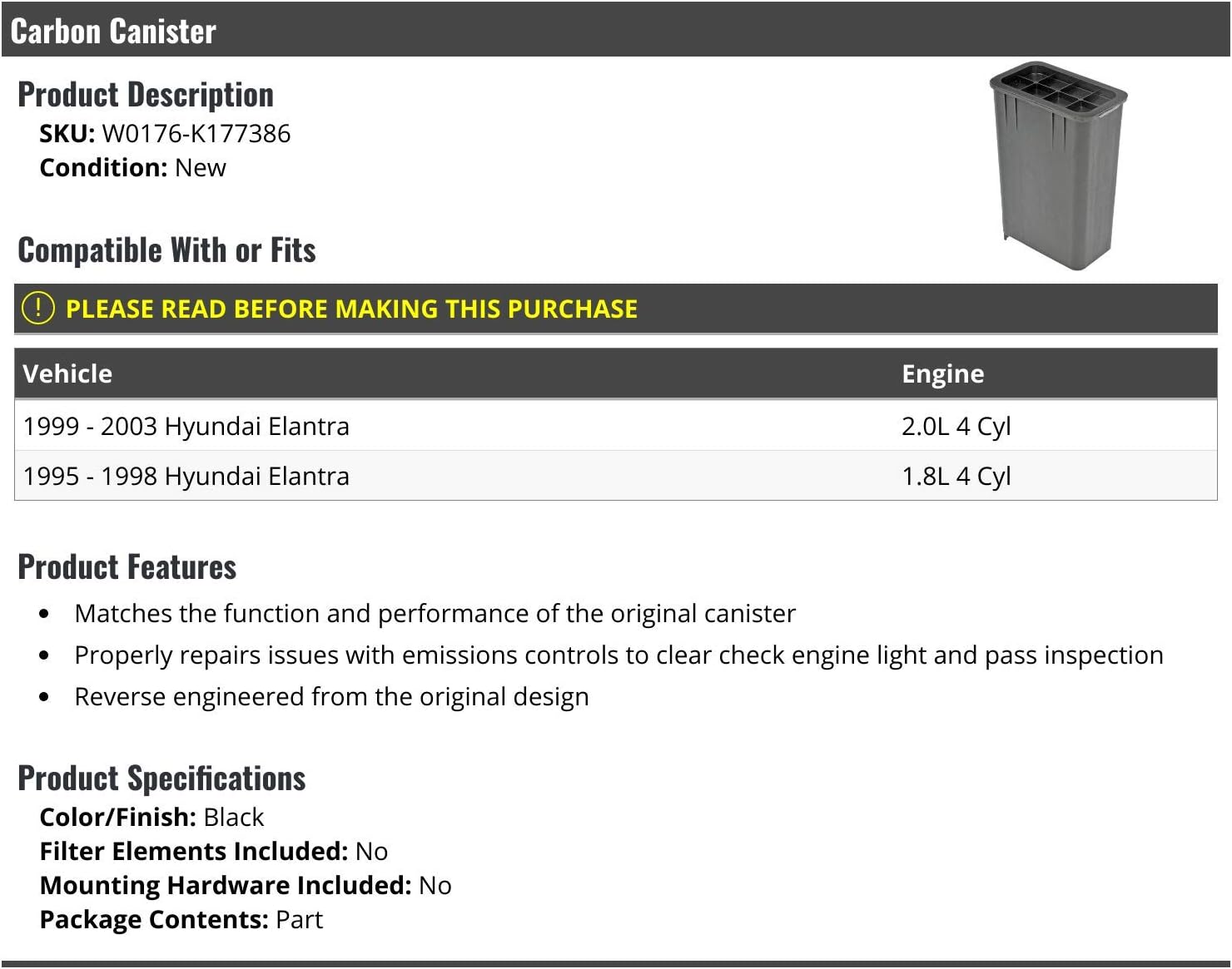 Carbon Canister - Compatible with 1995-2003 Hyundai Elantra