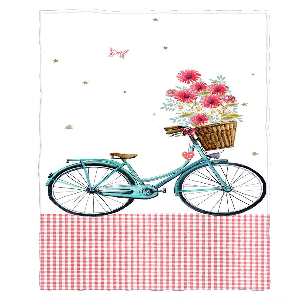 Moslion Soft Cozy Throw Blanket Blue Bicycle with Flower Floral and Butterfly Fuzzy Warm Couch/Bed Blanket for Adult/Youth Polyester 60 X 80 Inches(Home/Travel/Camping Applicable)