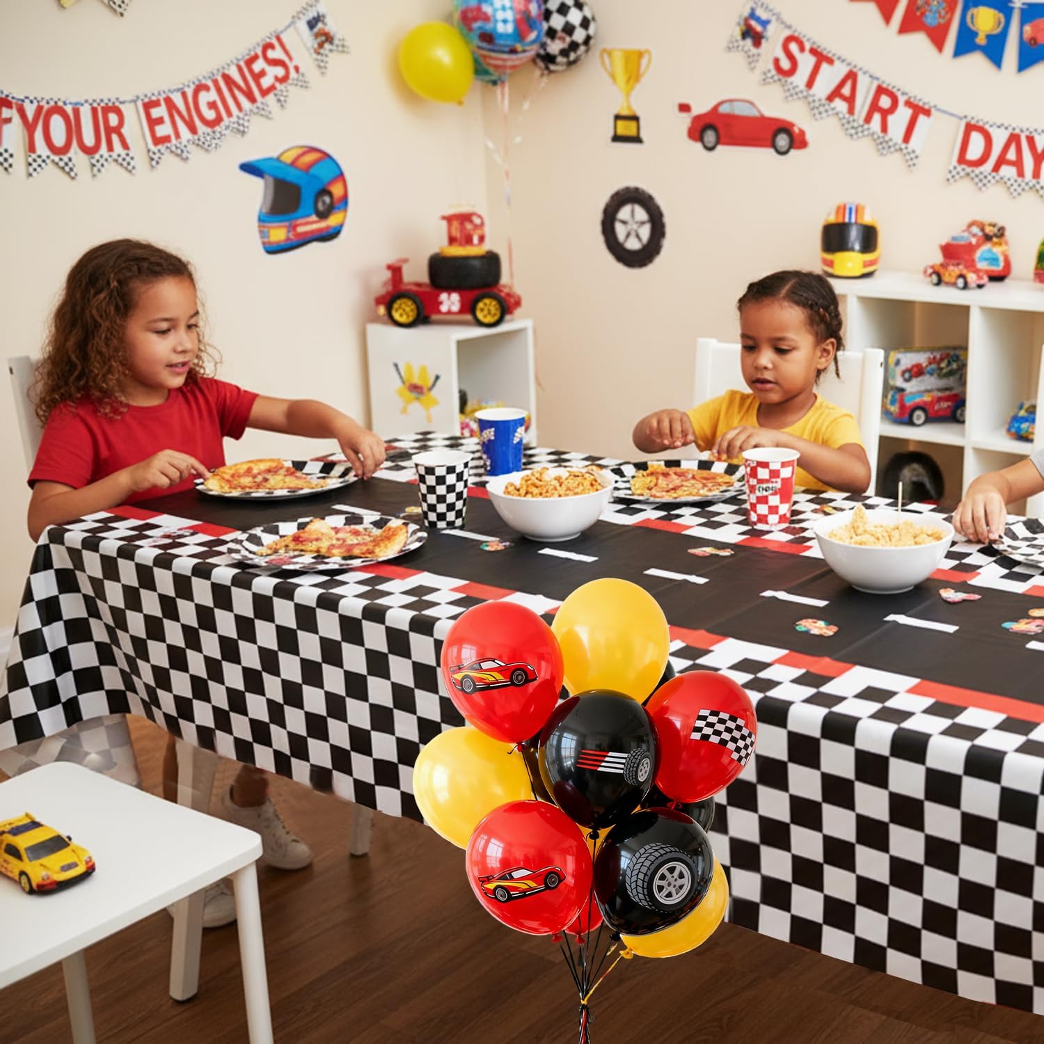 Oigco 4 Pack Racing Car Plastic Tablecloths - Cars Birthday Decorations - Checkered Tablecloth for Race Car One Two Fast Birthday Decorations, 54 x 108 Inch