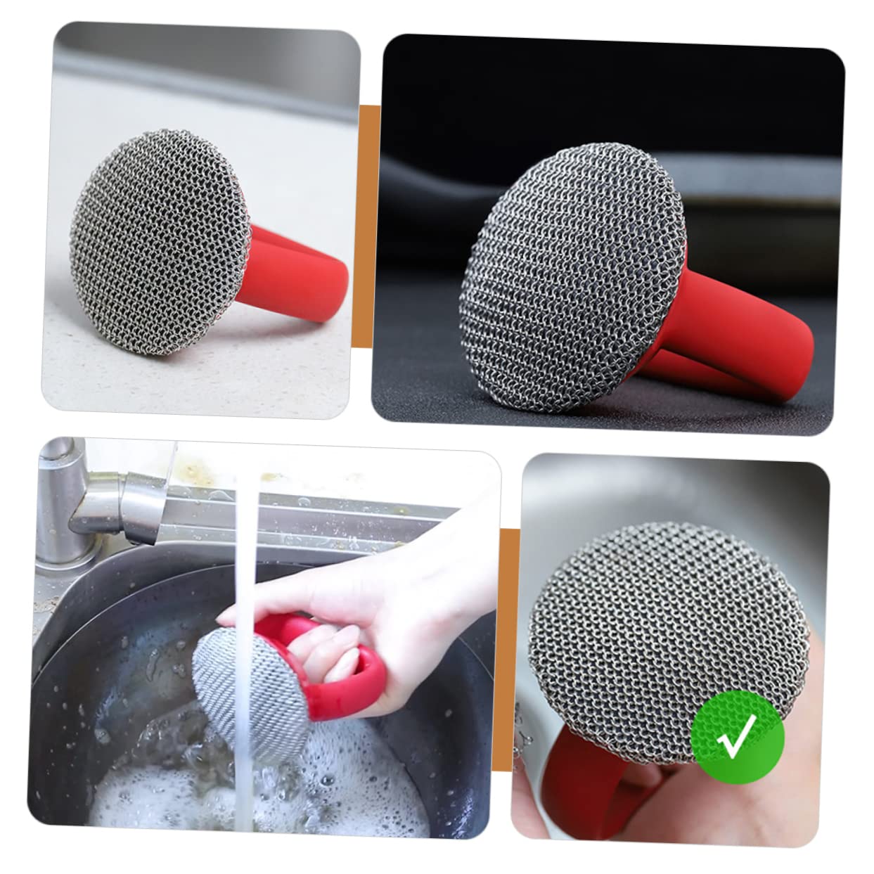 Didiseaon Cepillo De Alambre De Acero Inoxidable con Mango Largo, Cepillo para Limpiar Platos y Ollas, Resistente, Diseño Ergonómico, Color Rojo, Uso Doméstico, Herramienta De Limpieza De Cocina