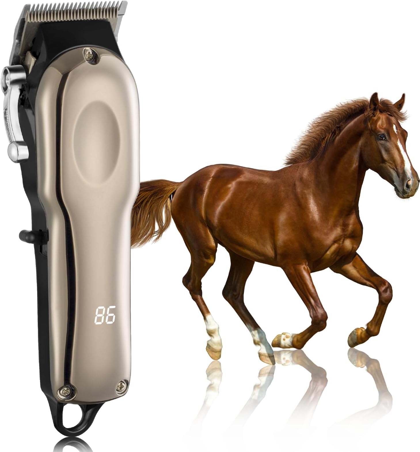 Cordless Horse Clippers - 20W Rechargeable Grooming Kit with LCD Display, 4 Guide Combs & Stainless Steel Blades for Horses, Sheep & Pets