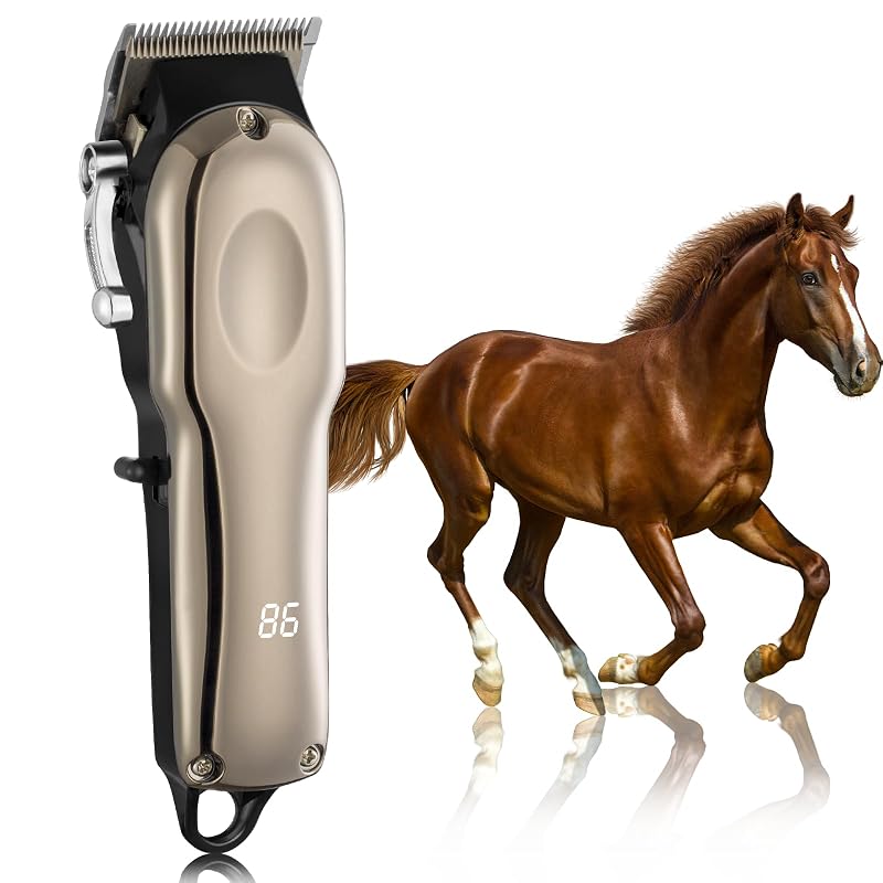 Tosquiadeira sem fio para cavalos com lâmina de aço inoxidável e 4 pentes guia Ciphuoly F8, 1 unidade