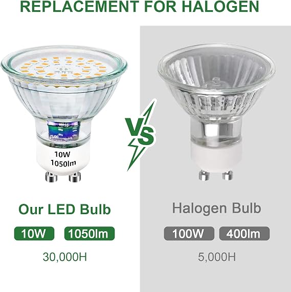 6X 10W GU10 LED Bulbs Warm White Light Bulb Replaces 100W Halogen [Energy Class F]