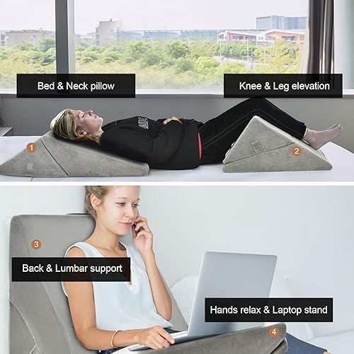 Miniatura 9 de GORELAX Almohada de cuña de cama, cojines inclinados de espuma viscoelástica para reflujo ácido, antironquidos, almohadas de elevación de piernas