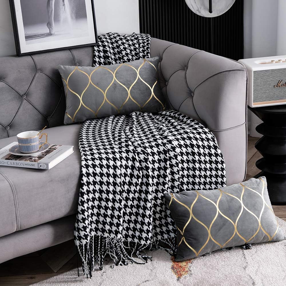 Gold Velvet Throw Pillow Covers: 2 Pack 12x20 Inch Rectangular Decorative Pillow Cases for Bedroom Sofa Couch Living Room, Light Grey - Image 2